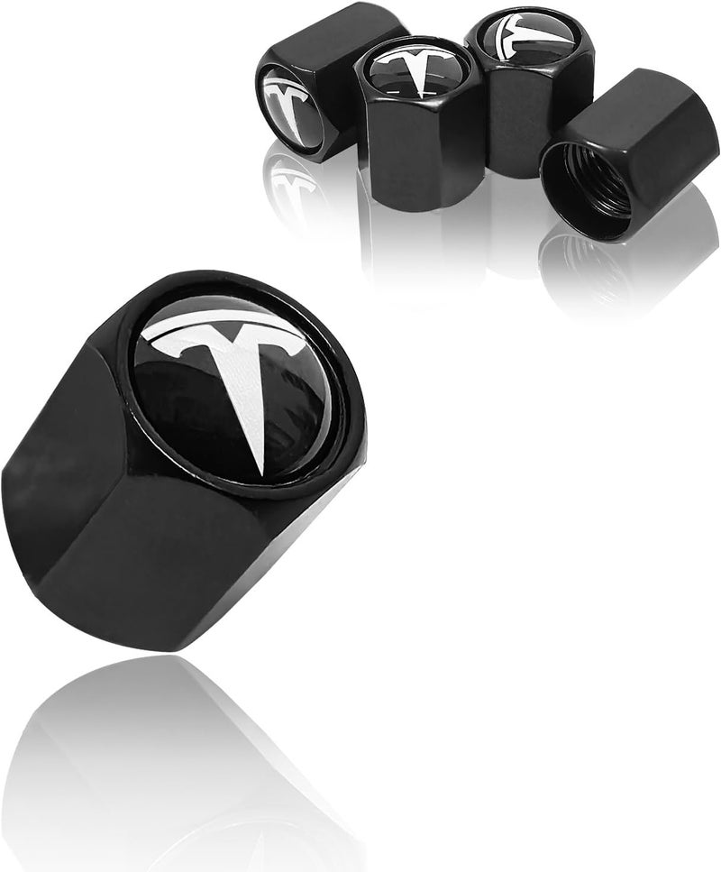 Eaglewireless 5 Pack Tire Valve Stem Caps Leakproof Aluminum Chrome Tire Valve Caps with Rubber O-Rings Compatible with for Tesla Model 3, S, X, Y (White Logo) - Image 1